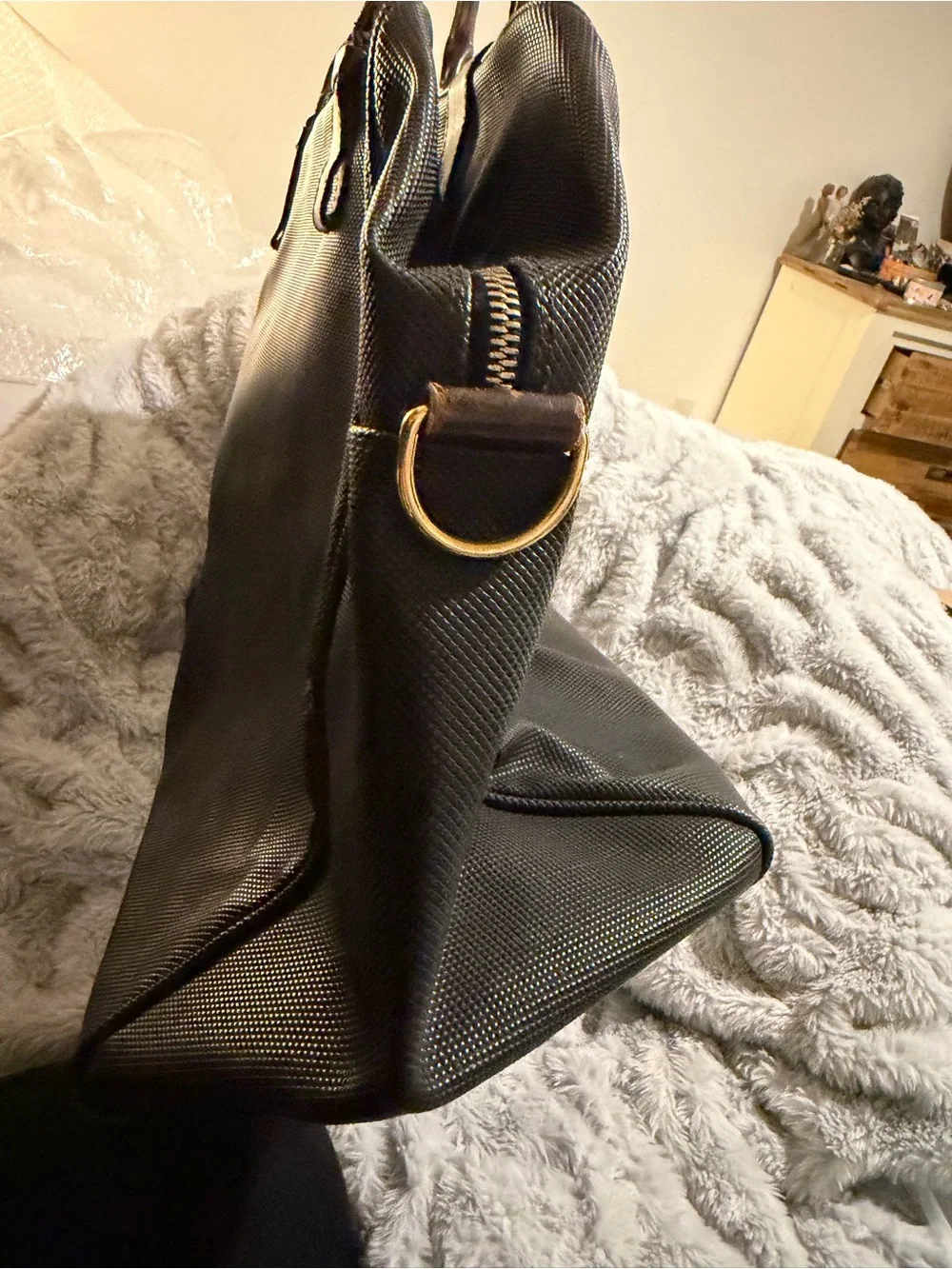 Bottega Veneta Black Weekender Bag with Brown Leather Handles